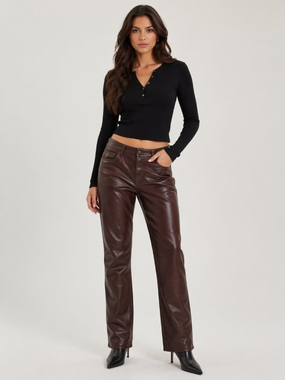 GAP Women's High Rise Vintage Slim Brown Leather Pants, 18/34R